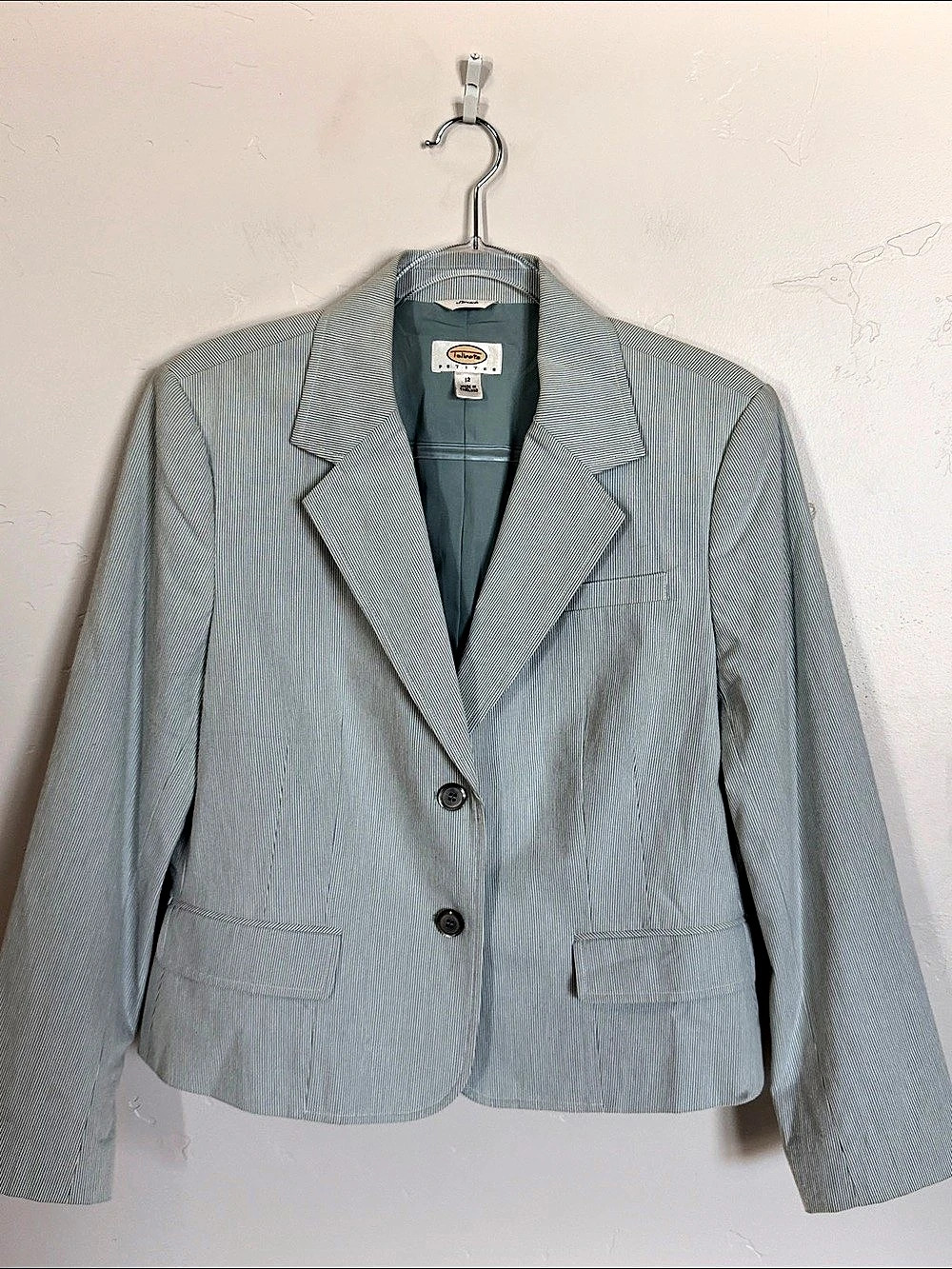 Talbots Striped Blazer in Sage & White Size 12 Like New